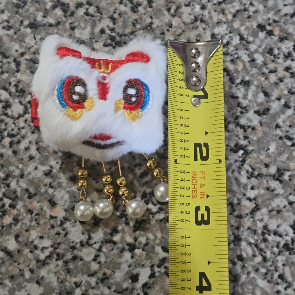 White Furry Lion with Colorful Embroidery and Pearls